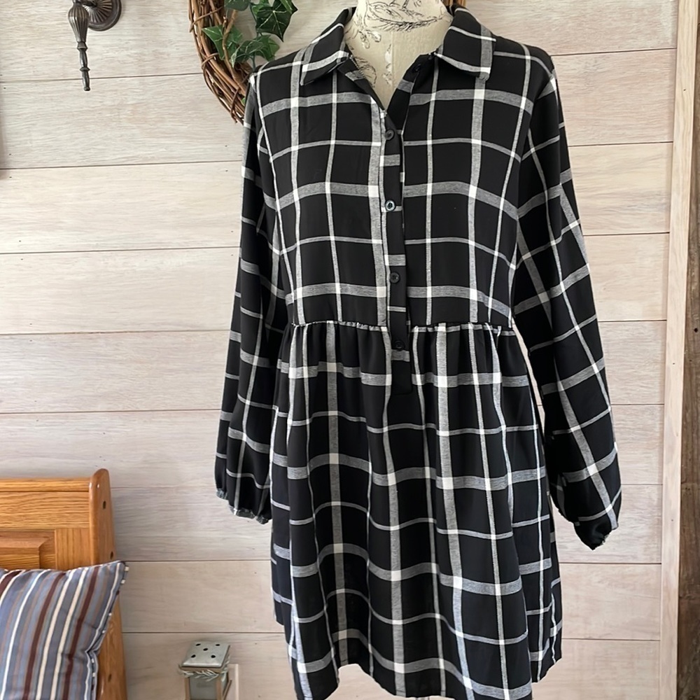 Shein Black White Plaid Dress L